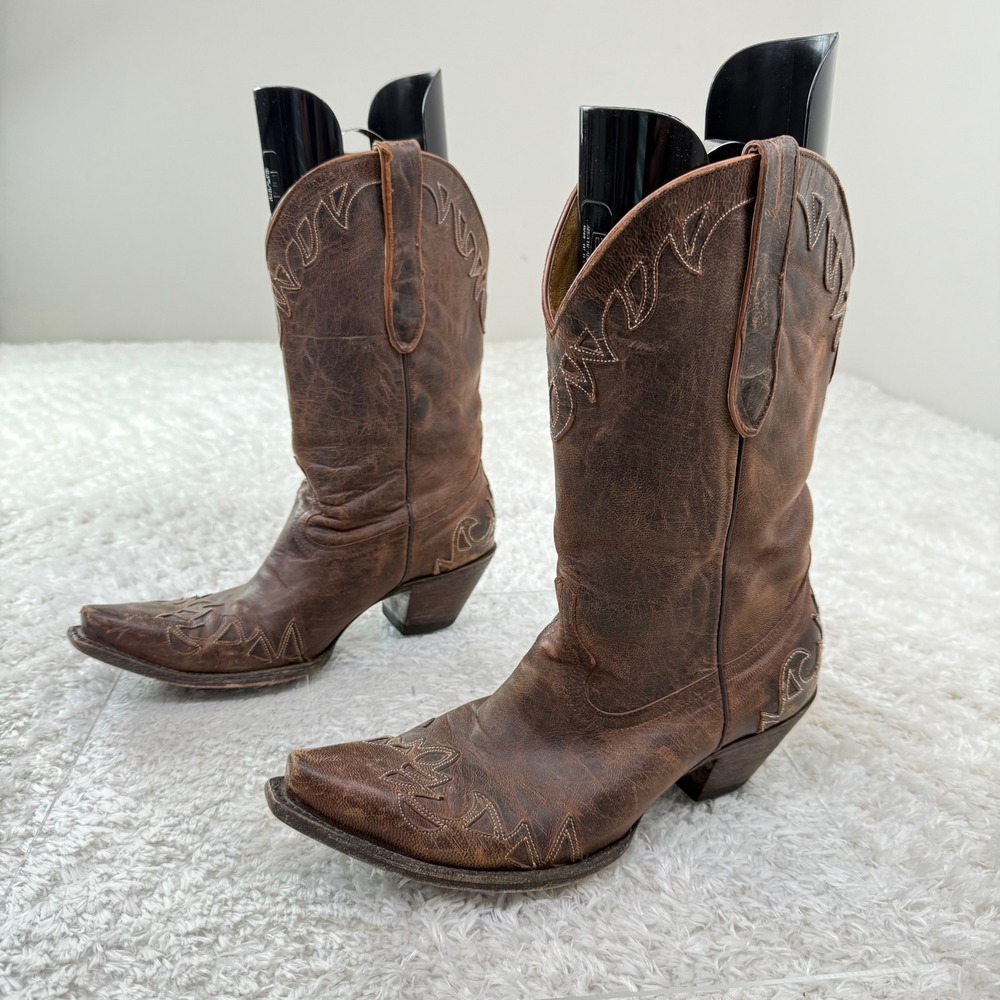 Cavender's Boots Men's 11B Western Cowboy Distressed Leather Stitch Detail Rodeo